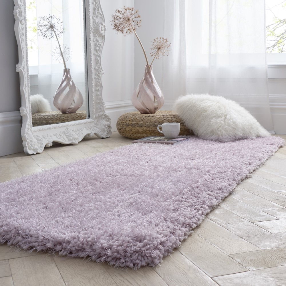 Chicago Shaggy Modern Plain Runner Rugs in Soft Lilac Purple